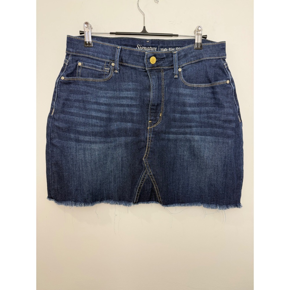 Signature by Levi Strauss Women Dark Wash High-Rise Denim Skirt Raw Hem 8 W29